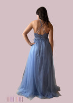 Robe de cocktail et de soirée en tulle bleu princesse