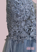 Robe de cocktail et de soirée en tulle bleu princesse