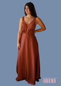 Robe de soirée de cocktail terracotta en satin